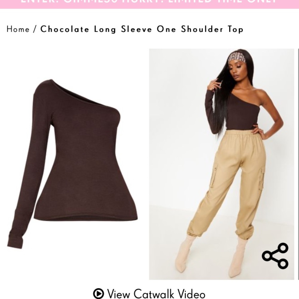 One shoulder long sleeve shirt in chocolate brown